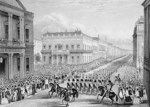 Wellingtonův pohřební průvod kolem Senior United Service Club, Pall Mall, Londýn, 1852 od Thomas Hosmer Shepherd