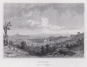 Wells, Somersetshire (rytina) od Thomas Hosmer Shepherd