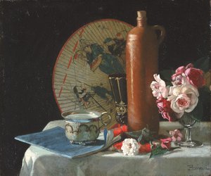 Zátiší s vějířem a růžemi, 1874.