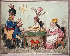 The Odd Trick, aneb Nunkee Gaining the Honors, publikovala Hannah Humphrey v roce 1796 (ručně kolorovaný lept) od Thomas Humphrey