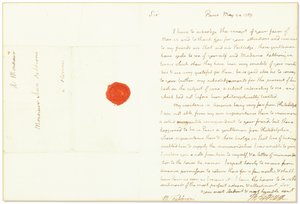 Autogram podepsaný jako velvyslanec Spojených států ve Francii Giovanni Fabbronimu, Paříž, 24. května 1789