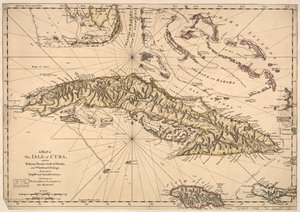 Mapa ostrova Kuba s Bahamskými ostrovy, Floridským zálivem a Závětrným průlivem - podle anglických a španělských map. LOC 73697703