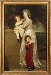 Portrét paní Annesleyové stojící po celé délce v bílých šatech se svými dvěma dětmi od Thomas Lawrence
