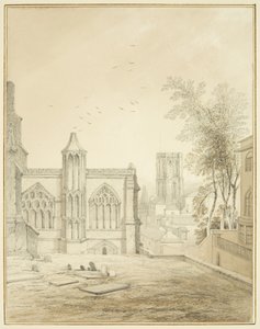 Východní konec St Mary Redcliffe, ukazující chrámový kostel (tužka a akvarel na papíře) od Thomas Leeson the Elder Rowbotham