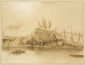 Eastern Wapping Dock, spuštění "Avon", 1826 od Thomas Leeson the Elder Rowbotham