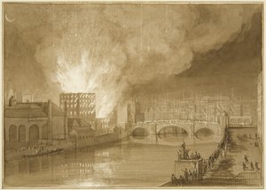 Požár na Old Sugar House, Tucker Street od Thomas Leeson the Elder Rowbotham
