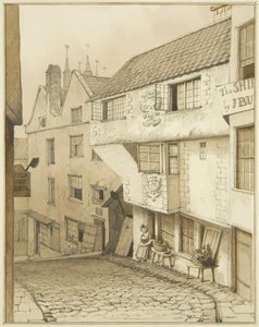 Dolní konec Strmé ulice s domem od Thomas Leeson the Elder Rowbotham