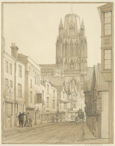 Severní pohled na kostel St Mary Redcliffe při pohledu z Redcliffe Street od Thomas Leeson the Elder Rowbotham