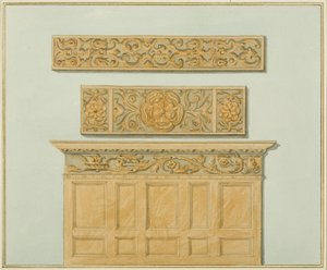 Části obložení a vlysu, v Langton Mansion, na zadní straně (akvarel na papíře) od Thomas Leeson the Elder Rowbotham