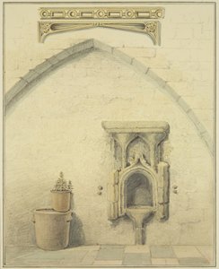 Piscina, Frieze and Spandrels in Courtyard of 131 Temple Street (tužka a akvarel na papíře) od Thomas Leeson the Elder Rowbotham