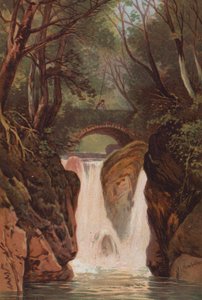 Anglická jezera, Rydal Falls (barva litho) od Thomas Leeson the Elder Rowbotham