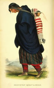Chippeway squaw a dítě, 1848 (ručně kolorované lito)