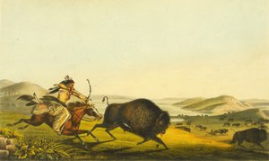 Hunting the Buffalo, 1848 (ručně kolorované lito)