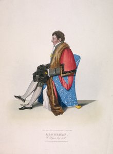 Konšel Sir William Heygate, sedící a v občanském kostýmu s róbou a kloboukem, 1825