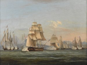 HMS Spartan & French Fregates: Začátek akce, 3. května 1810 (Neapolský záliv) (olej na plátně) od Thomas Luny
