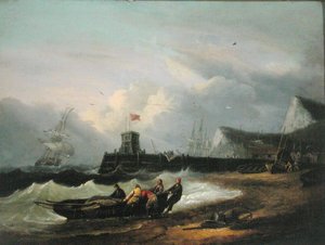 Vytažení člunu na břeh z přístavu Dover od Thomas Luny