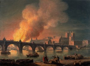 „Westminster Bridge a vypálení budov parlamentu z Lambeth“, 1835 od Thomas Luny