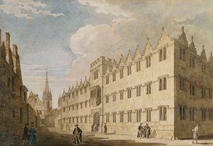 Oriel College, Oxford, s kostelem Panny Marie v dálce,