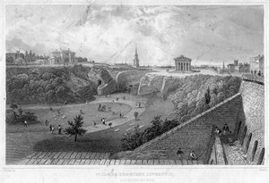 St James Cemetery, Liverpool, při pohledu na sever, 19. století.