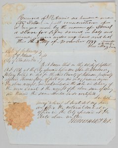 Kupní smlouva pro muže jménem Daniel Jerome B. Annisovi, 1. listopadu 1851. od Thomas May