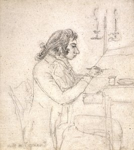 J. M. W. Turner u kreslicího stolu; Verso: Paní Monro Spící (tužka na špinavě bílý papír)