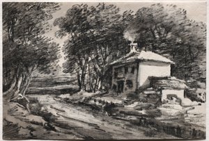 Krajina s chatou recto, c. 20. léta 19. století.