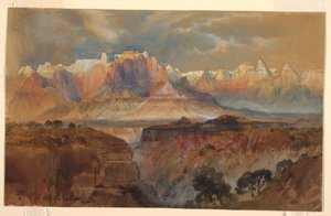 Kresba, Útesy Rio Virgin, jižní Utah, 1873 od Thomas Moran