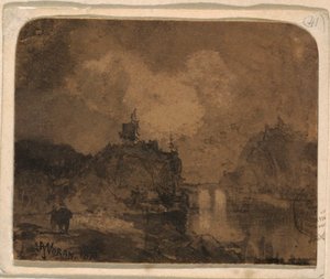 Kresba, Říční scéna, Grand Canyon, Colorado, 1870 od Thomas Moran