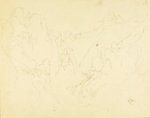 Terénní náčrtek Skalnatého kaňonu od Thomas Moran