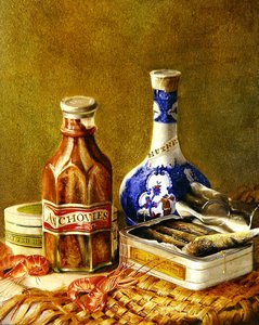 Zátiší s ančovičkami, kolem 1844-62 (olej na kartičce na plátně) od Thomas Musgrave