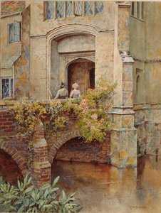 Na mostě v Baddesley Clinton Hall (akvarel na papíře) od Thomas Nicholson Tyndale