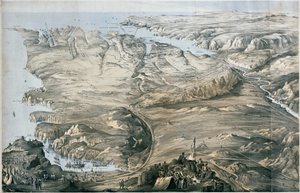 Panoramatický pohled na opevnění spojeneckých armád Anglie a Francie před Sebastopolem (litografie, tónovaná)