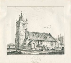 Acton Trussell Church: kresba perem a tuší, 1838 od Thomas Peploe Wood