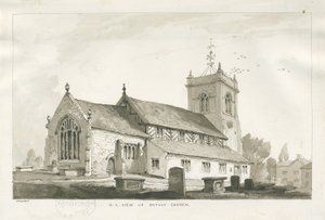 Betley Church: sépiová kresba, 1838 od Thomas Peploe Wood