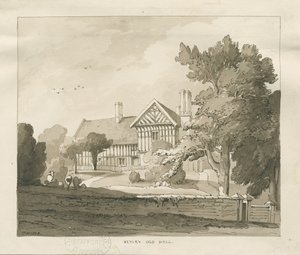 Betley Old Hall: sépiová kresba, 1838 od Thomas Peploe Wood