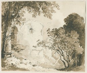 Chartley Castle: kresba tužkou a lavírováním, nd [1837-1838] od Thomas Peploe Wood