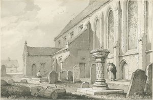Colwich Church: sépiová kresba od Thomas Peploe Wood