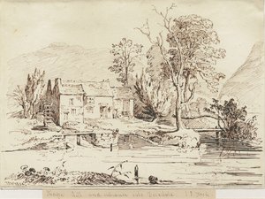 Dovedale - Thorpe Mill: kresba perem a sépií