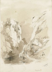 Dovedale - krajina: tužka a lavírovaná kresba, nd [1817-1845] (kresba) od Thomas Peploe Wood