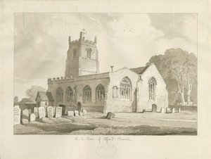 Elford Church: sépiová kresba, 1837 od Thomas Peploe Wood