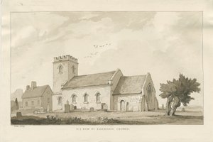 Ellenhall Church: sépiová kresba od Thomas Peploe Wood