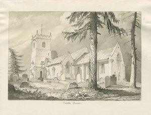 Enville Church: sépiová kresba, 1837 od Thomas Peploe Wood
