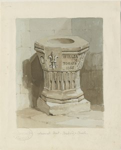 Font v kostele Penkridge: akvarel, ndc 1836] (malba) od Thomas Peploe Wood