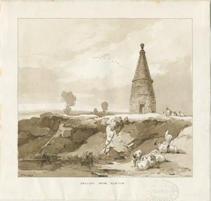 Forton - Obelisk: lavírovaná kresba od Thomas Peploe Wood
