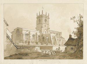 Gnosall Church: lavírovaná kresba, 1838 od Thomas Peploe Wood