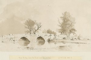 Handsacre - Old High Bridge: sépie lavírovaná kresba od Thomas Peploe Wood