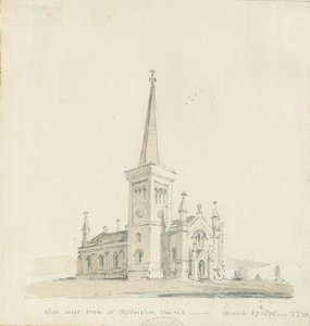 Hilderstone Church: kresba tužkou a lavírováním od Thomas Peploe Wood