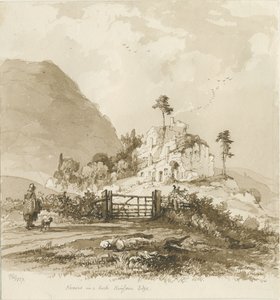 Kinver Edge: sépiová kresba, 1837 od Thomas Peploe Wood