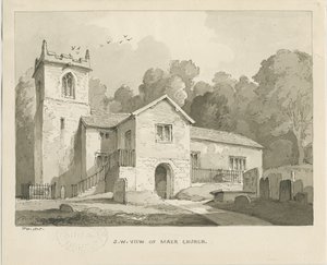 Kostel Maer: sépiová lavírovaná kresba, 1838 od Thomas Peploe Wood