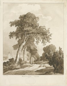 Marchington Church: sépiová kresba, 1836 od Thomas Peploe Wood